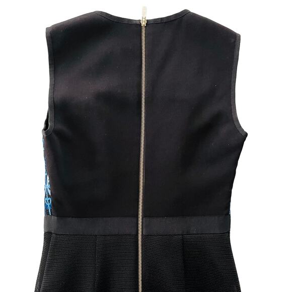 Ted Baker Black Blue Mesh Floral Dress Small/1 Knee Length Pencil Cocktail Party - Picture 5 of 7